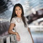 High school senior picture under bridge near chicago river